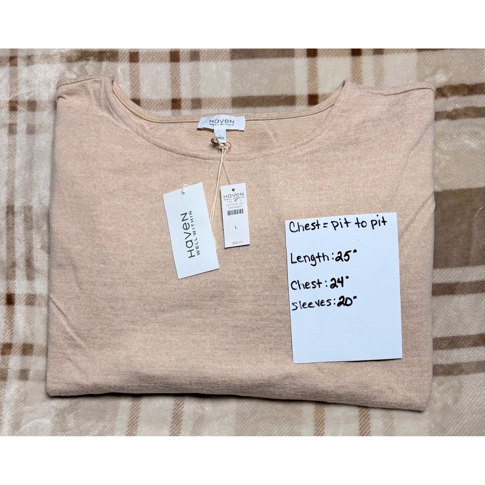 Haven Well Within NWT Marled Knit Boat Neck Top Heathered Oatmeal Pullover L - Picture 5 of 9